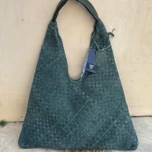 NWT Woven Leather Hobo Bag Olive Green Slouchy Shoulder Bag Intrecciato Style